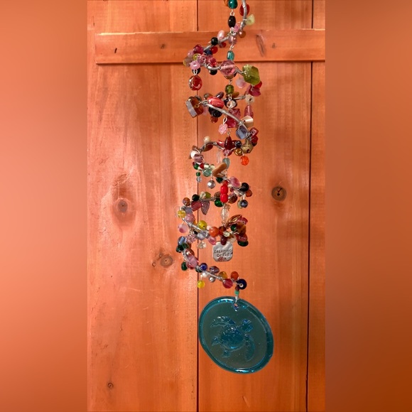 Stained Glass Blue Sea Turtle Beaded Ocean Metal Spiral Sun Catcher Mobile - Picture 4 of 10